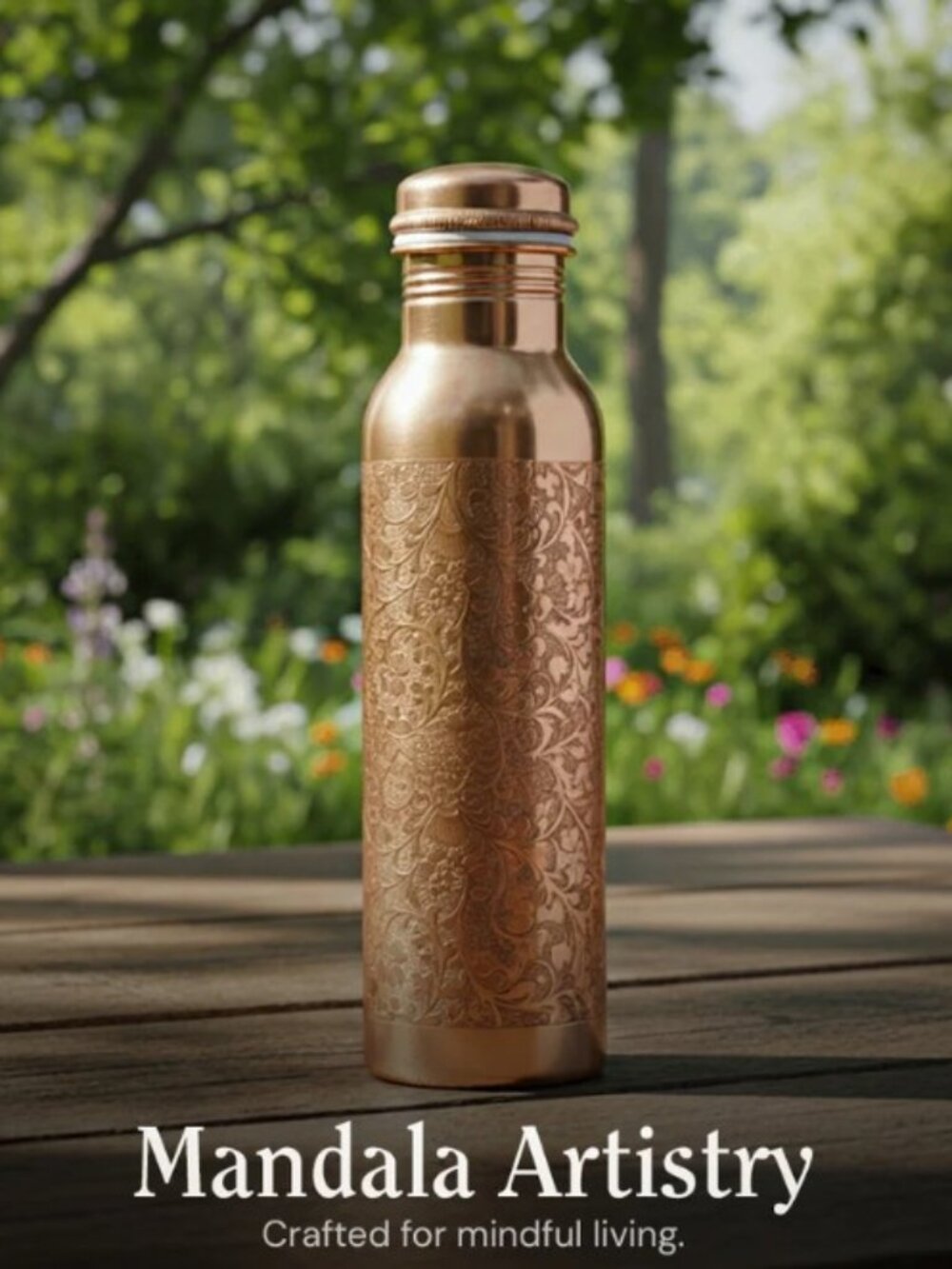House of Ayurveda - Special Edition Mandala Engraved Copper Water Bottle